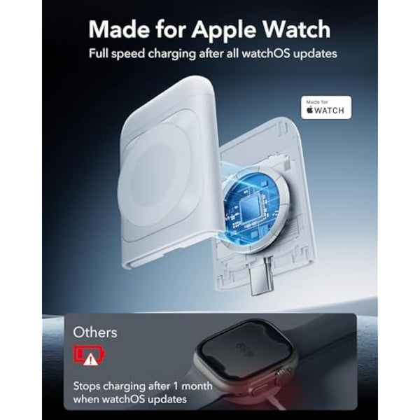 ESR 3-in-1 Wireless Charger Stand with MagSafe, Removable Made for Apple Watch Certified Charger, MagSafe Charging Station, Magnetic Charger for iPhone 16/15/14/13/12 Series, AirPods 4/3/Pro, White