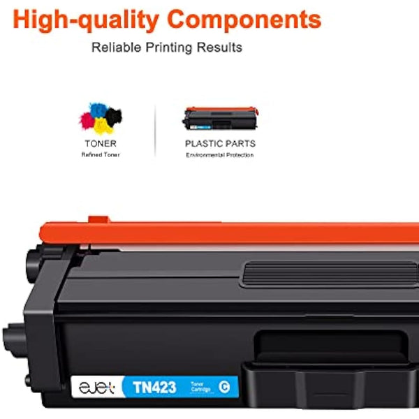 ejet TN423 TN421 Toner Cartridges for Brother TN-423 TN-421 for HL-L8260CDW HL-L8360CDW HL-L9310CDW MFC-L8900CDW MFC-L8610CDW MFC-L9570CDW MFC-L8690CDW L8410CDW (Black Cyan Magenta Yellow, 4-Pack)