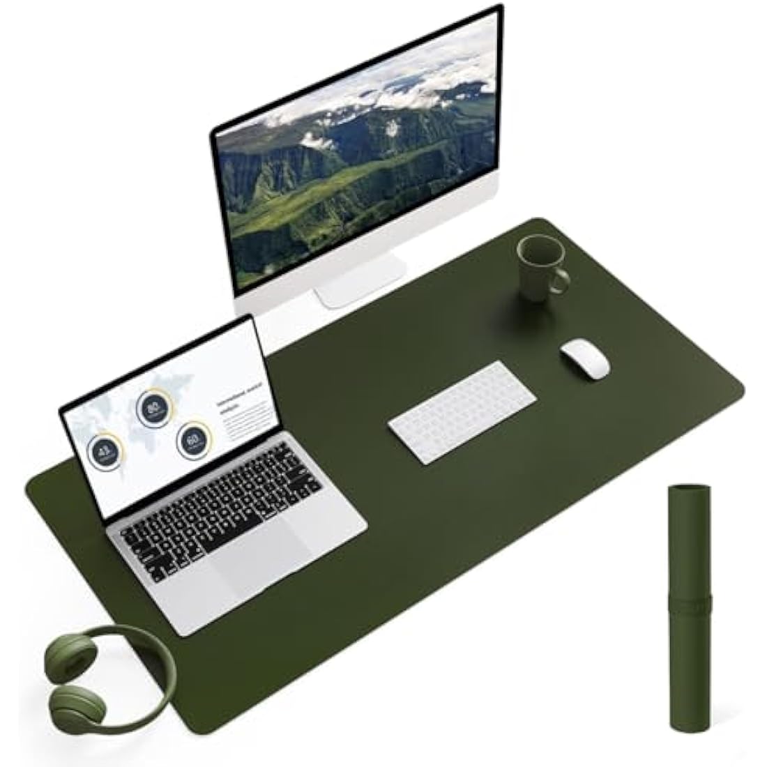 YSAGi Non-Slip Desk Pad, Waterproof PVC Leather Desk Table Protector, Ultra Thin Large Mouse Pad, Easy Clean Laptop Desk Writing Mat for Office Work/Home/Decor (90 x 43 cm, Pine Green)