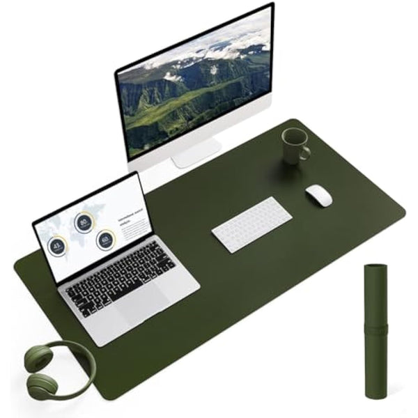 YSAGi Non-Slip Desk Pad, Waterproof PVC Leather Desk Table Protector, Ultra Thin Large Mouse Pad, Easy Clean Laptop Desk Writing Mat for Office Work/Home/Decor (90 x 43 cm, Pine Green)