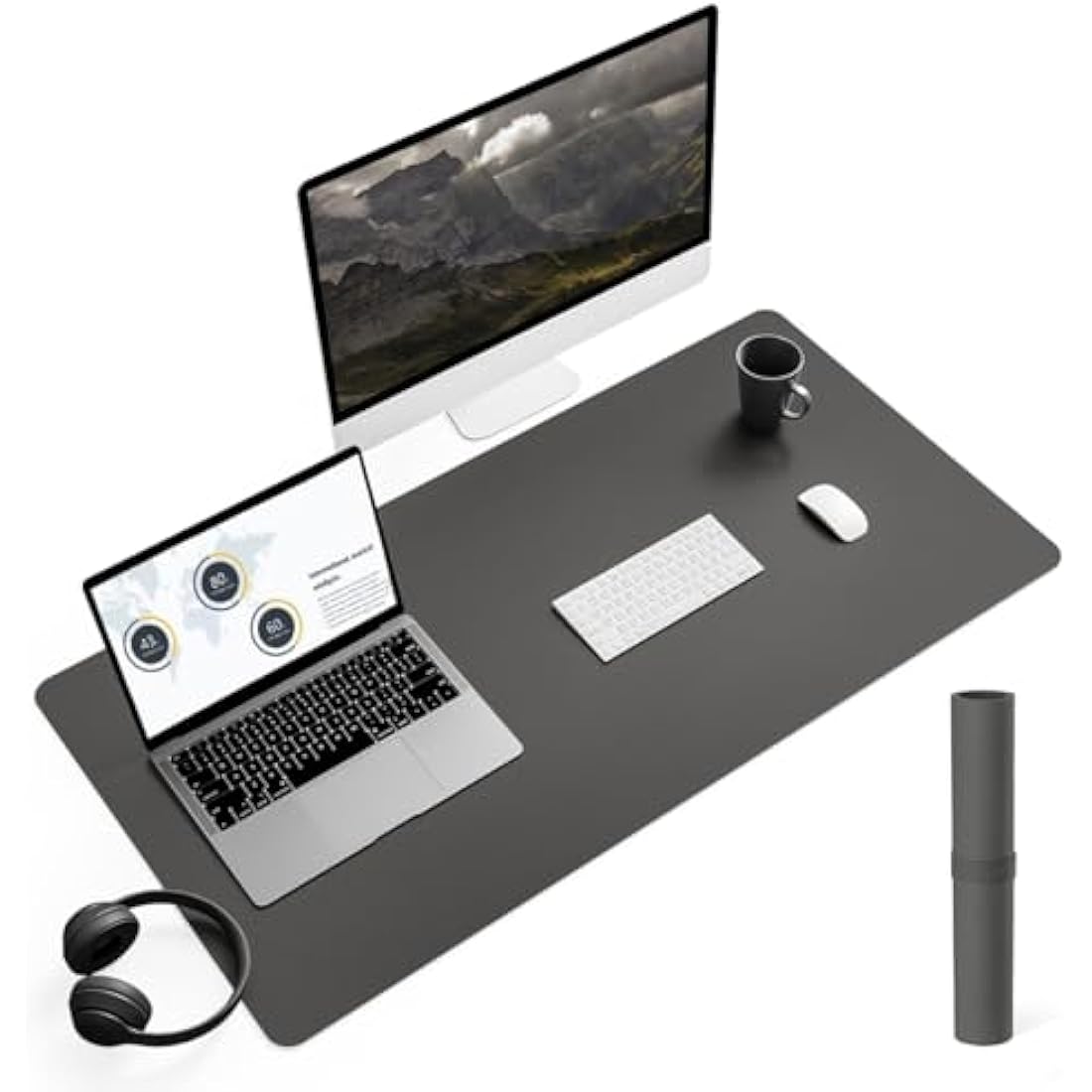 YSAGi Non-Slip Desk Pad, Waterproof PVC Leather Desk Table Protector, Ultra Thin Large Mouse Pad, Easy Clean Laptop Desk Writing Mat for Office Work/Home/Decor (90 x 43 cm, Dark Gray)