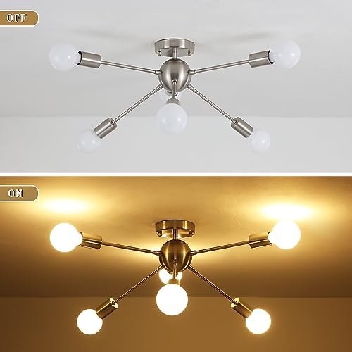 ASHUAQI Sputnik Ceiling Light Chrome Ceiling Lights, 6 Lights Chandeliers Ceiling Light, Mid-Century Modern Chandelier, Industrial Semi Flush Ceiling Lights for Living Room Bedroom Kitchen Hallway