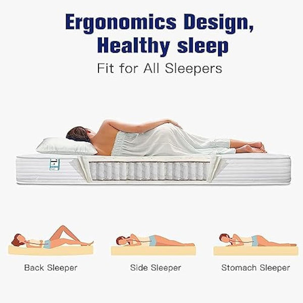 Good Nite King Size Mattress Pocket Spring with Memory Foam Medium Firm Mattress Breathable Fabric Fire Resistant 8in Deep King Size 150x200x20cm