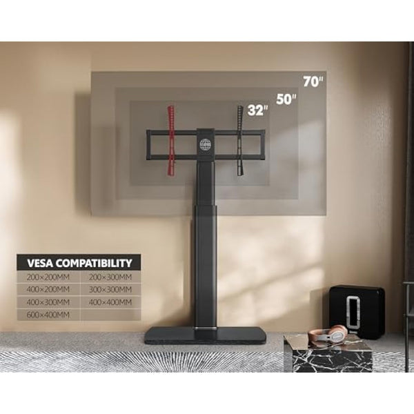 FITUEYES TV Stand with 20mm Wood Base for 32-70 Inch TV, Tall TV Floor Stand with 60° Swivel & 6 Height Adjustment, Cantilever TV Mount Stand Max VESA 600x400mm Holds 40kg
