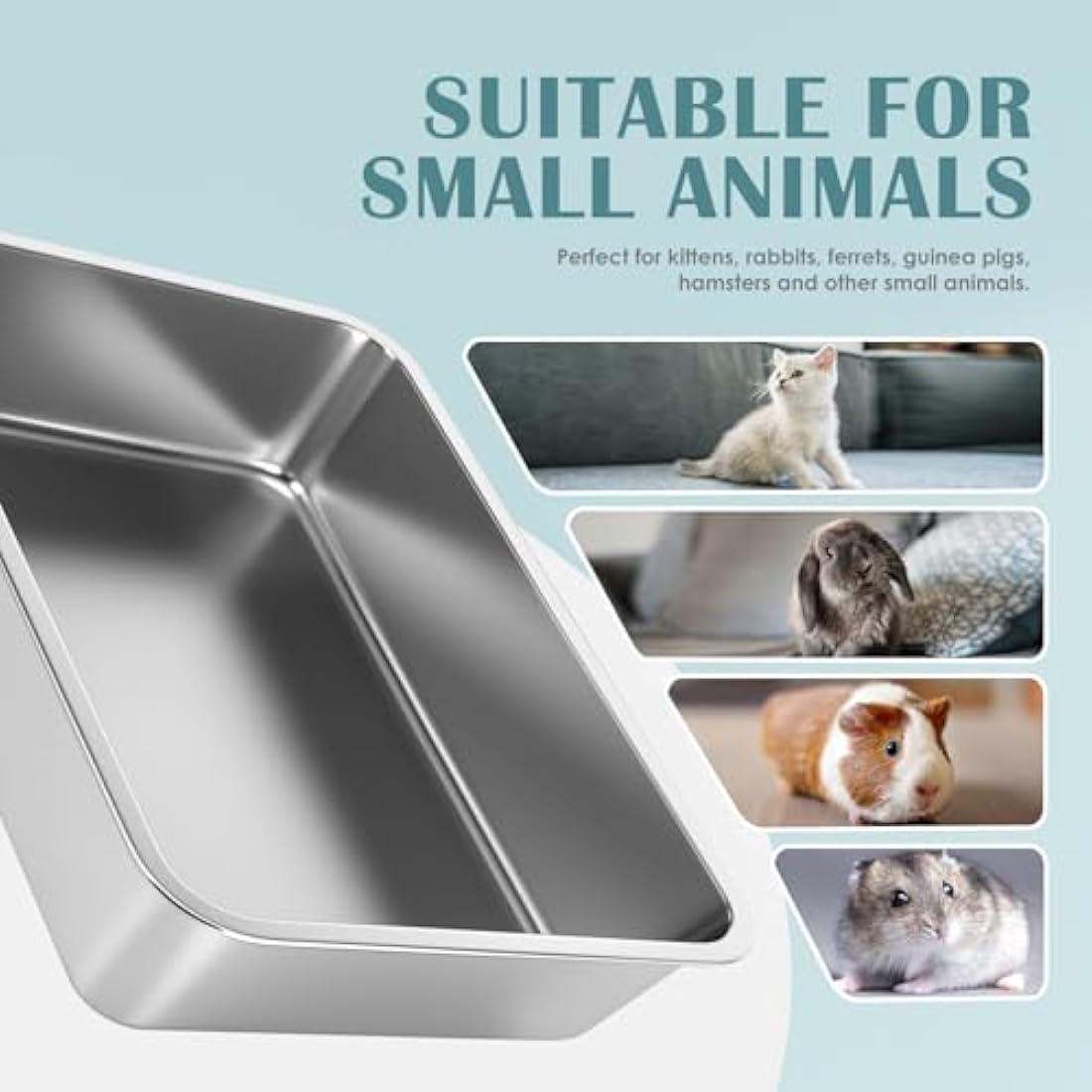 IKITCHEN Stainless Steel Cat Litter Box, Large Metal Litter Pan for Cats Rabbits, Never Absorbs Odors,Stain Free, Rustproof, Non Stick Smooth Surface, Anti-slip Rubber Bottom, 17.7"L x 13.7"W x 4"H