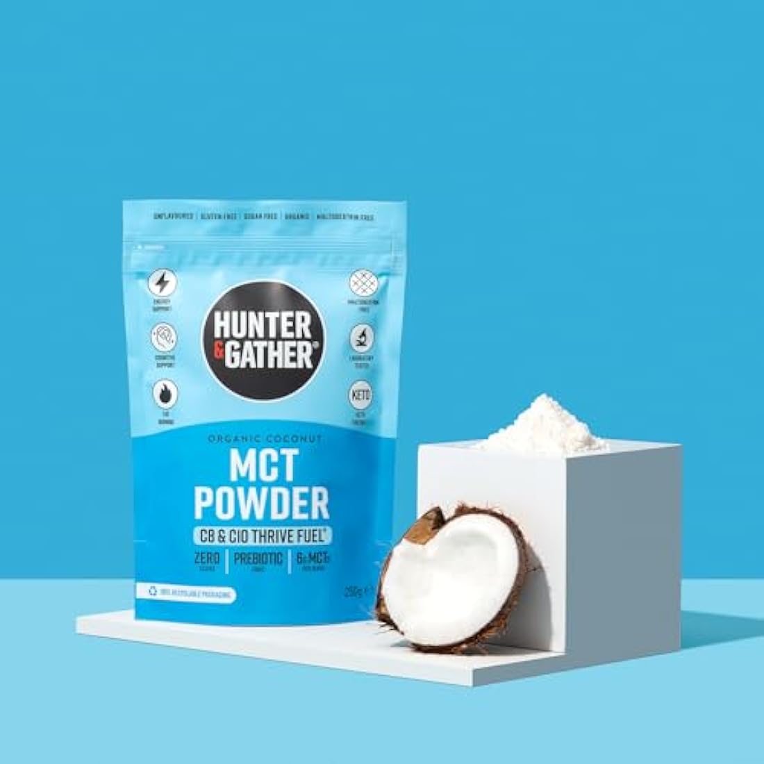 Hunter & Gather Thrive Fuel C8/C10 MCT Powder 250g | Triple Steam Distilled 100% Organic Certified Coconut | Keto, Low Carb & Paleo | Sugar, Gluten & Seed Oil Free