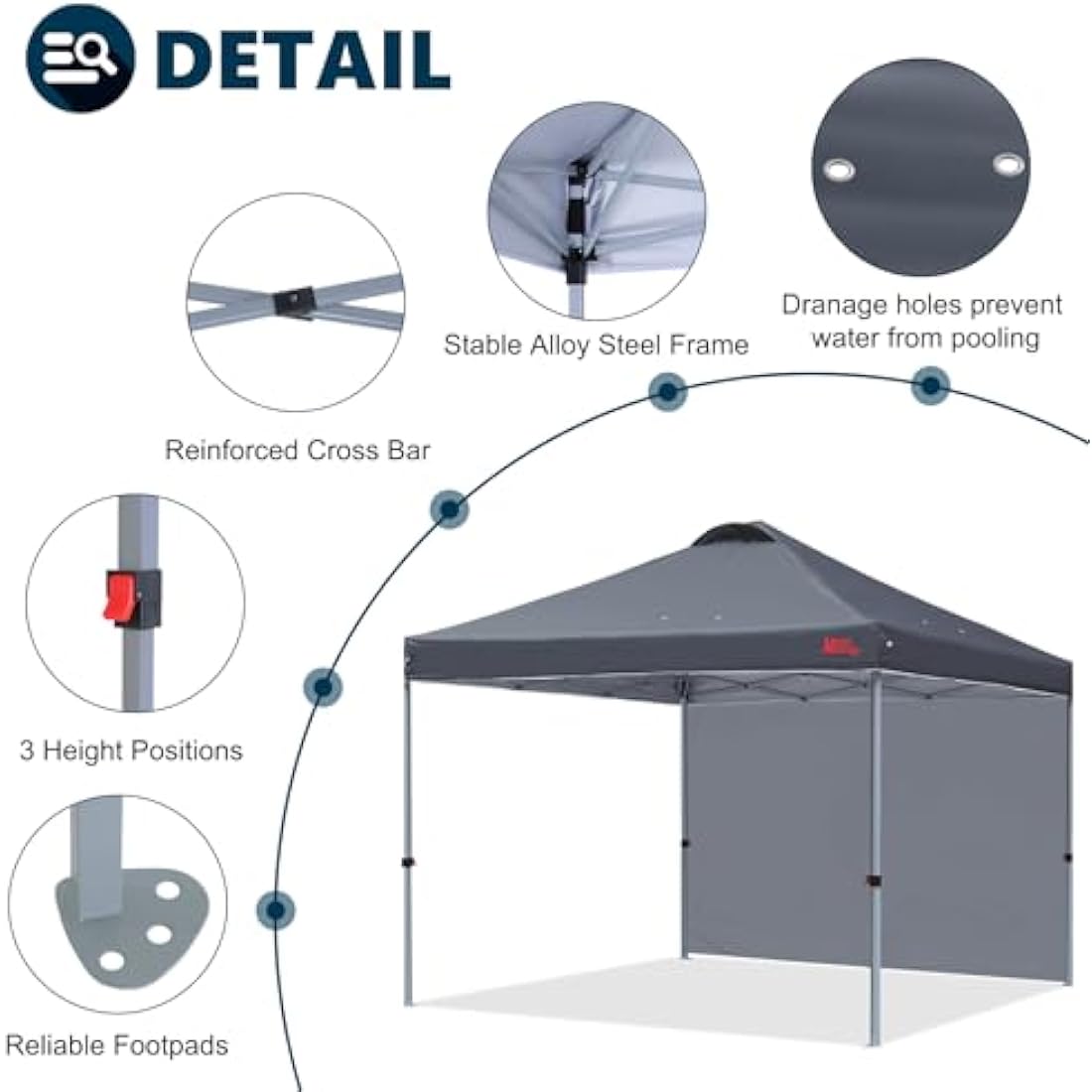 MASTERCANOPY Durable Ez Pop-up Gazebo Tent with 1 Sidewall (2.5x2.5M,Dark Grey)