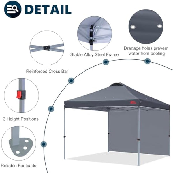 MASTERCANOPY Durable Ez Pop-up Gazebo Tent with 1 Sidewall (3x3M,Dark Grey)
