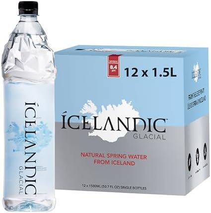 Icelandic Glacial Premium Still Water 1.5L Recycled PET Bottles x 12 Per Pack – Alkaline/Low PH, Recycled Packaging, BPA Free, Carbon Neutral from Icelandic Spring. Low TDS and Mineral Content.