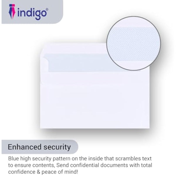 Indigo® C6 White Peel & Seal Envelopes – 114 x 162mm, Professional-Grade, Secure Mailing for Home, Office & Business (Pack of 500)