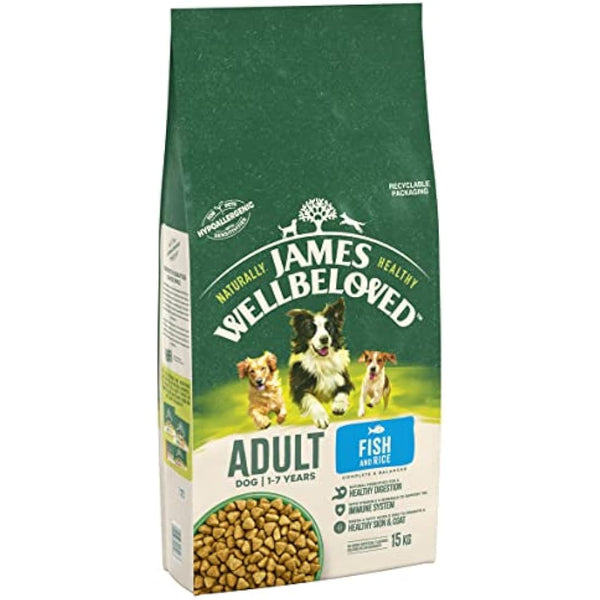 James Wellbeloved Adult Fish & Rice 15 kg Bag, Hypoallergenic Dry Dog Food