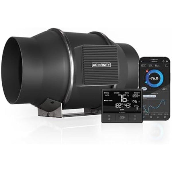 AC Infinity CLOUDLINE PRO T6, Quiet 150mm Inline Duct Fan with Temperature Humidity VPD Controller WiFi Integrated App Control Ventilation Exhaust Fan for Heating Cooling Grow Tents Hydroponics 6-Inch