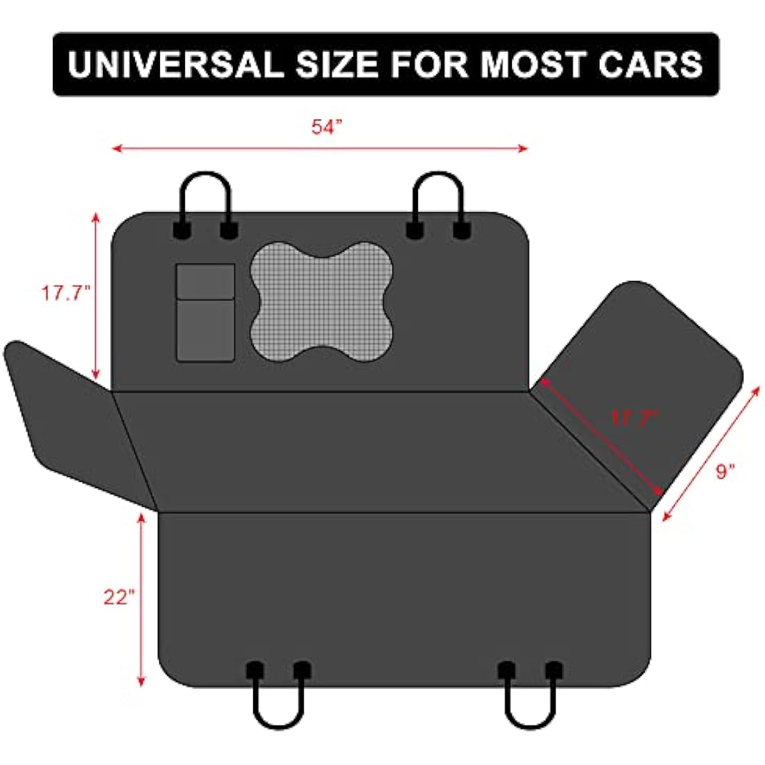 PLUTUS PET Dog Car Seat Cover for Back Seat with Side Flaps and Mesh Window, Waterproof Anti-scratch Nonslip Dog Hammock for Cars, Trucks and SUVs