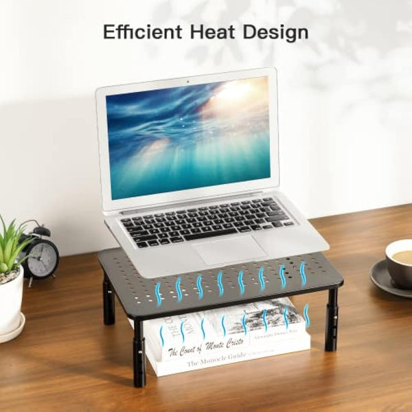 HUANUO 2-Pack Monitor Stand - 3 Height Adjustable Monitor Riser for Laptop, Computer, iMac, PC, Printer, Desktop Metal Ergonomic Desk Monitor Stand Riser with Ventilated Platform for Airflow