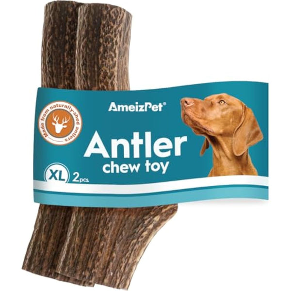 AmeizPet Antler Chews For Dogs - All Natural Dog Chews, Long Lasting Elk Antler Bones for Dog, Durable Deer Antlers For Dogs – 2pcs XL Size Deer Antlers