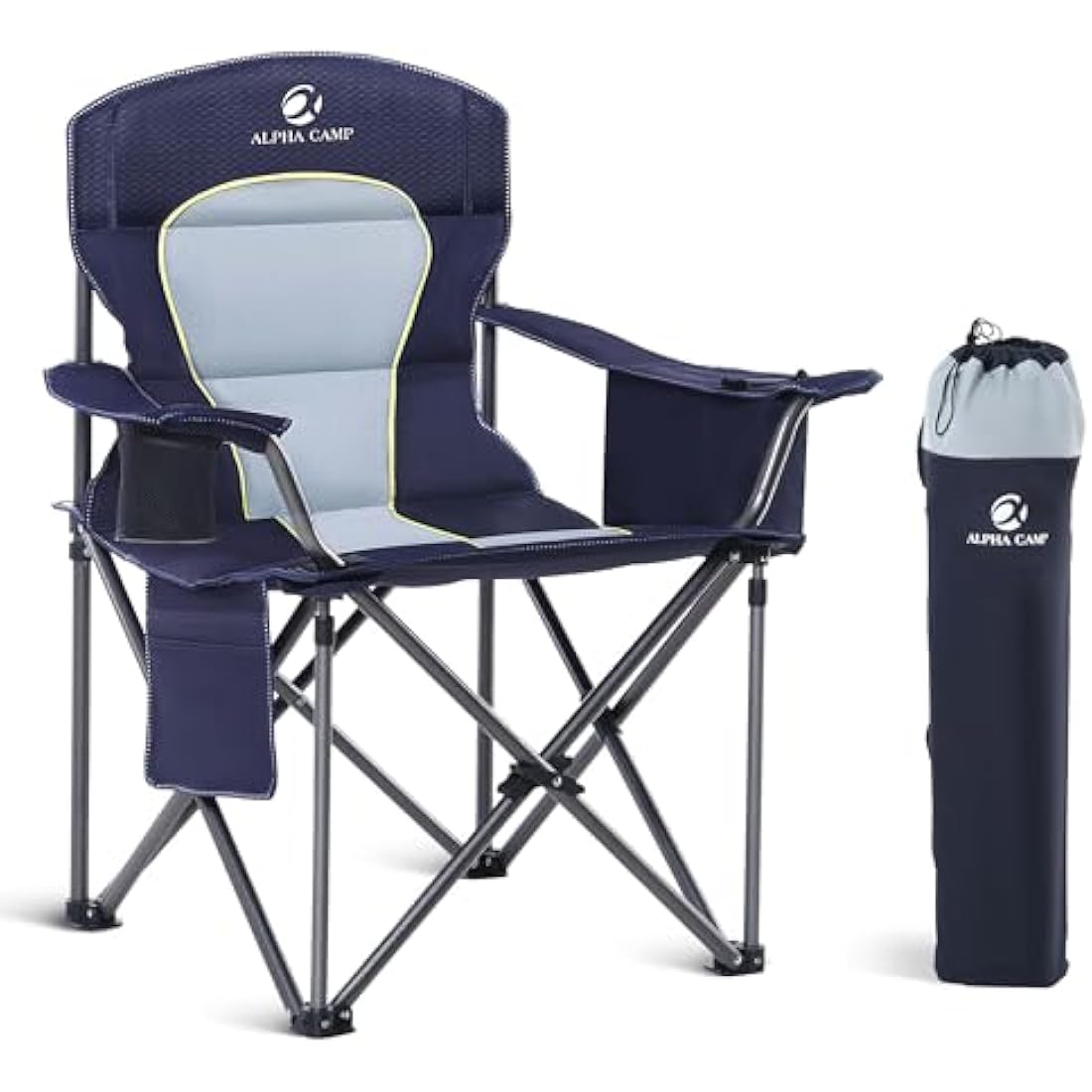 ALPHA CAMP Camping Chairs for Adults Heavy Duty Camping Chair Up to 200 kg Folding Camp Chair with Cup Holder and Cooler Bag for Outdoor Picnic Fishing, Lightweight and Portable, Navy Blue