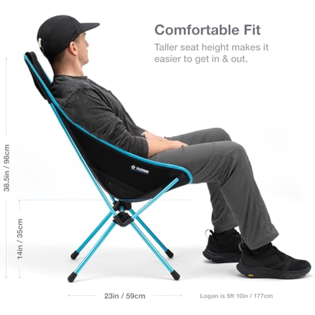 Helinox Sunset Chair, Lightweight High-Back Collapsible Camping Chair, Black, 1.56kg, with Side Pockets