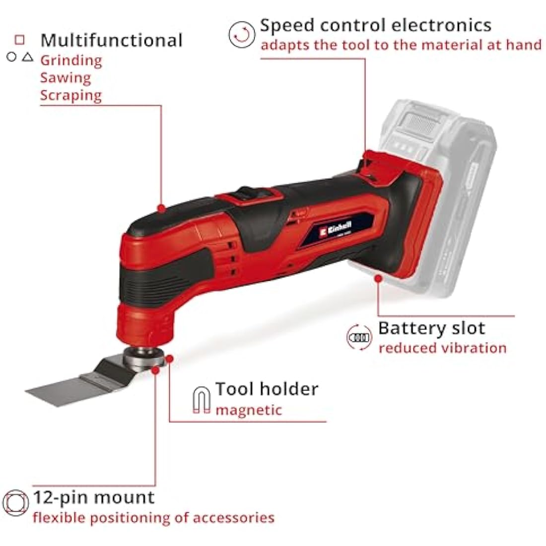 Einhell Power X-Change Cordless Multi Tool - 18V Multi-Use Cutting And Sanding Tool For Wood, Plastic And Metal - TC-MG 18 Li Oscillating Multi Tools With Accessories (Battery Not Included)