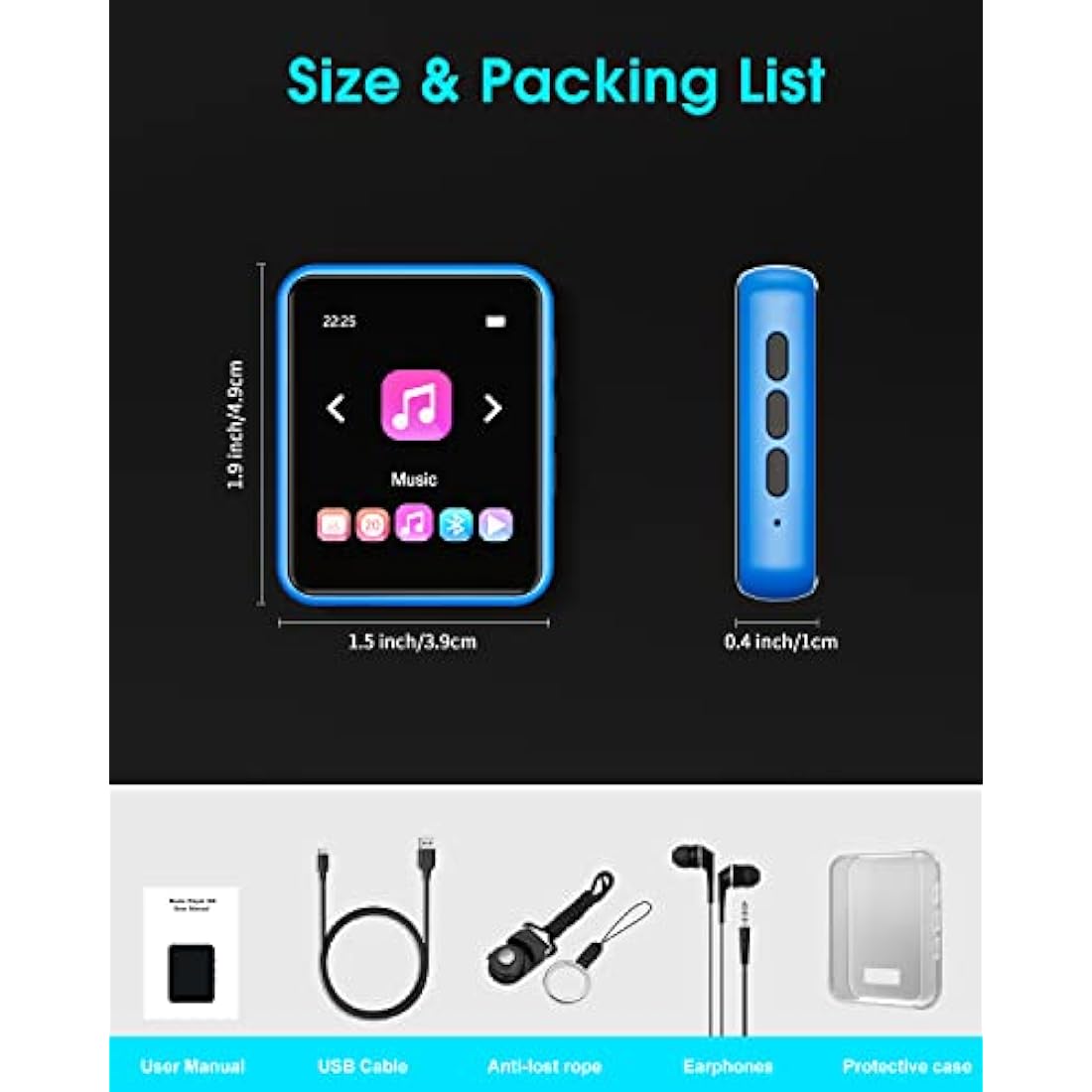 32GB MP3 Player with Bluetooth 5.0, Portable HiFi Lossless Sound MP3 Music Player and FM Radio, Voice Recorder, E-Book, Pedometer, 2.4 Inch Full Touch Screen Sports MP3 Player, Maximum Support 128GB