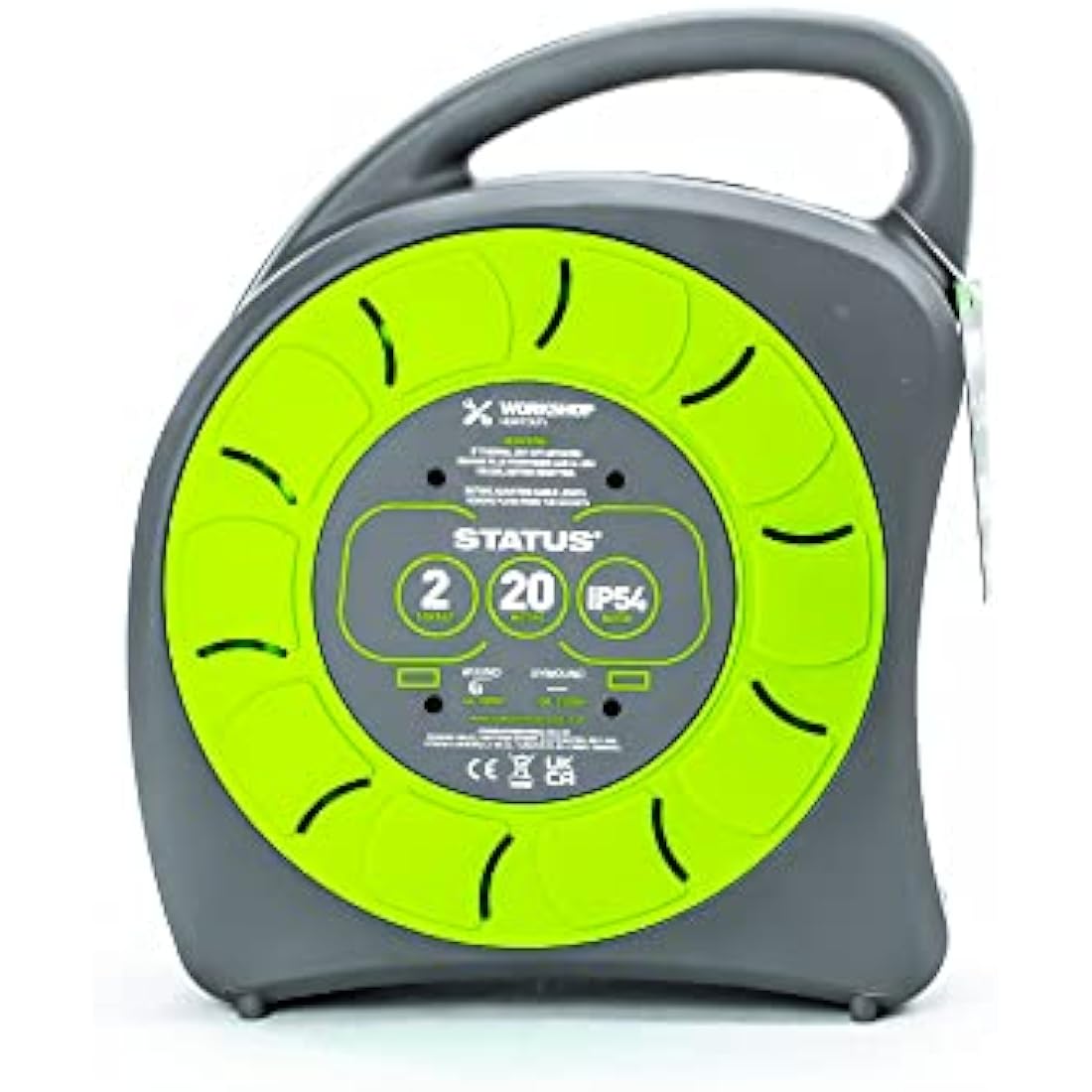 STATUS 2 Socket Cable Reel, 20m, Green, Heavy Duty Outdoor Extension Lead, 13 Amp, Thermal Cut Out, Waterproof, IP54 Rated, Ideal for Garden, Workshop, DIY Use (S20M2G13AIP54CR2)