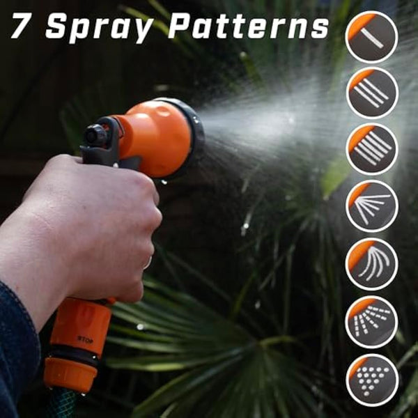 Faithfull 50M (164ft) Reinforced Hose Kit – PVC Garden Hose Pipe with 3 Fittings & Multipattern Spray Gun