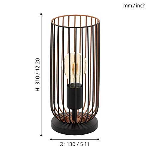 Eglo Roccamena Vintage Table Lamp, Black and Copper-Coloured Steel Bedside Light, Living Room Lighting, E27 Socket