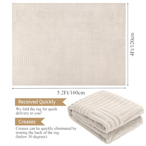 Enyhom Machine Washable Rugs for Living Room, 120 x 160 cm Non Shedding Area Rugs for Bedroom Soft High Pile Rugs Non Slip Carpet Large Fluffy Rug