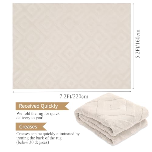 Enyhom Machine Washable Area Rug, 160 x 220 cm Large Soft Geometric Rugs for Bedroom Modern Design Cream Rugs Living Room Non Slip Carpet Stain