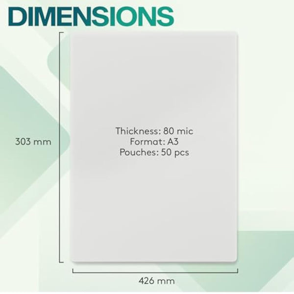 ACROPAQ Laminating Pouches A3-50 Pack, 160 Micron (2 x 80 Micron), Glossy Finish, Premium Quality, Rounded Corners, Ideal for Photos and Notes - 18002