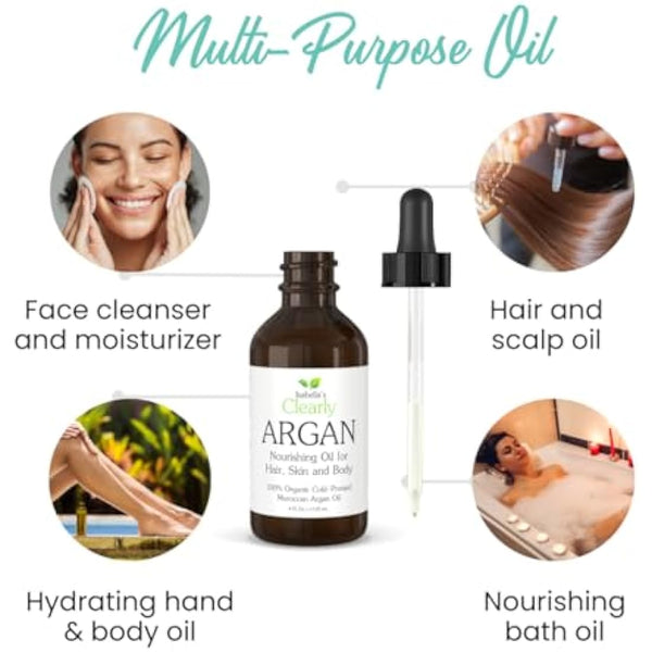 Isabella's Clearly Organic Moroccan Argan Oil for Hair, Skin, Nails | 100% Pure, Cold Pressed, Virgin, Unrefined Oil from Morocco | Eco Glass Bottle (Bulk 120ml)
