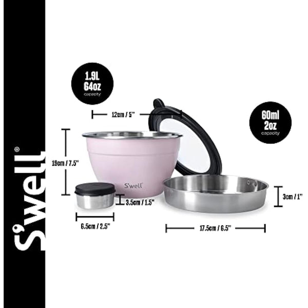 S'well Salad Bowl Kit, Pink Topaz, 1.9L - Salad Lunch Box with Condiment Container and Removable Tray - Leak-Proof and Dishwasher Safe