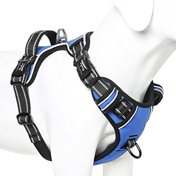 HEELE No Pull Dog Harness - Small, Reflective, Adjustable with Front & Back Leash Attachments & Soft Padded Control Handle - Blue, S