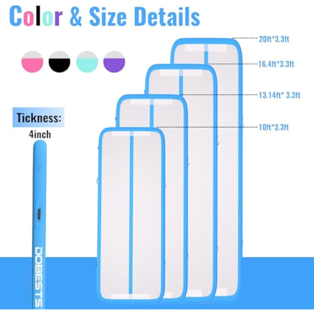 Inflatable Gymnastics Mat Tumbling Mat 6.6 ft 10 ft 13ft 16ft 20ft 4in/8in Thick Tumble Track Air Mat for Gymnastics For Home Kids Tumble Training Gymnastics/Yoga/Water/Dance