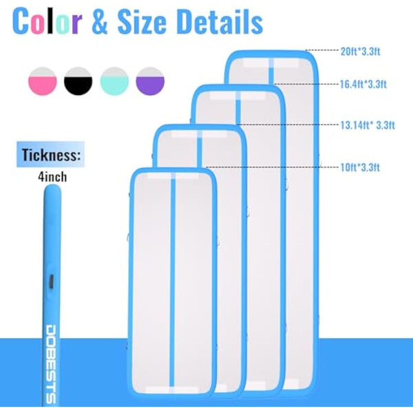 Inflatable Gymnastics Mat Tumbling Mat 6.6 ft 10 ft 13ft 16ft 20ft 4in/8in Thick Tumble Track Air Mat for Gymnastics For Home Kids Tumble Training Gymnastics/Yoga/Water/Dance