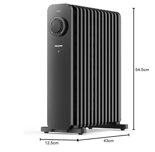 PELONIS Electric Radiator with Adjustable Thermostat and 3 Heat Settings, Oil Filled Heater with Overheat Protection (2500W, Knob Control)