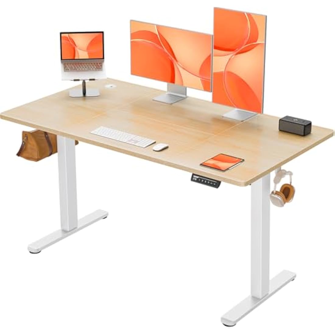 ErGear Electric Standing Desk Height Adjustable 140 x 70cm, Sit Stand Desk with 4 Memory Smart Pannel, Home Office Desk with Splice Board