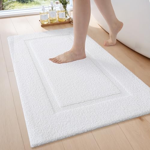 DEXI Bath Mat 60 x 110 cm, Absorbent Bathroom Mats with Non Slip Backing, Machine Washable Rug for Shower Floor, White