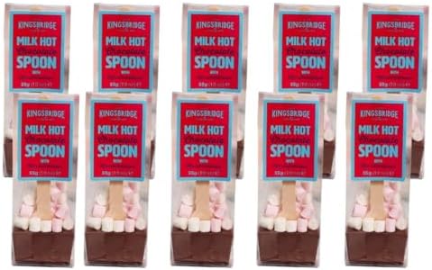 Kingsbridge Hot Chocolate Spoons - Belgian Milk Choc & Marshmallows, 10 Pack | Choc Block with Wooden Stirrer & Added Sweet Treats | Gifts for Birthdays, Special Occasions or Sleepovers