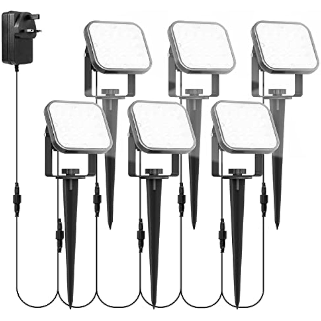 NATPOW Garden Lights Mains Powered, Garden Spike Lights LED Outdoor Landscape Spot Light with Adapter, IP65 Waterproof 5V LED Spotlight for Lawn, Pathway, Yard (6000K)