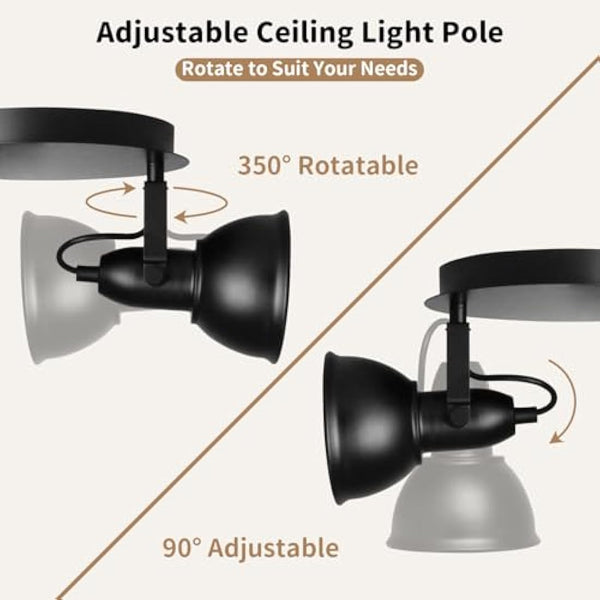 HiBay 3 Way Ceiling Light, Black Spotlight Fittings Ceilings Round Plate, Adjustable E27 Light Fitting, for Living Room Bedroom Hallway, No Bulbs