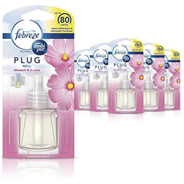 Febreze Ambi Pur Air Freshener Plug-In Diffuser Refill, Odour Eliminator, Blossom & Breeze, 120 ml (20 x 6)