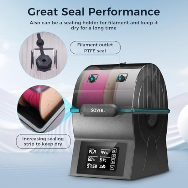 Sovol Filament Dryer, SH02 Dry Box Filament Sealed Storage Box 3D Printer Spool Holder with PTC Heater, Filament Dehydrator with Touch Screen, One Key Set, Compatible with PLA PETG TPU ABS 1.75/2.85mm