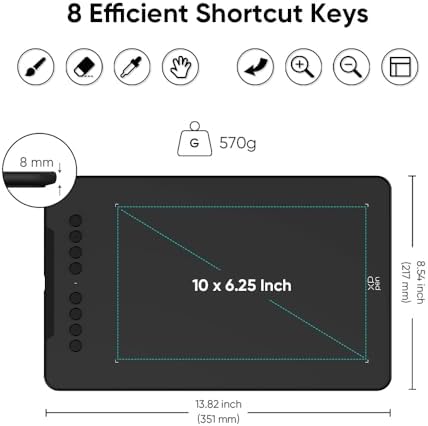 XPPen Deco 01 V3 Drawing Tablet with 10" x 6.25" Working Area & 8 Shortcut Keys, 16K Pen Pressure Sensitivity, Works with Windows, Mac & Android, Graphics Tablet for Sketch, Design, and Photos Editing