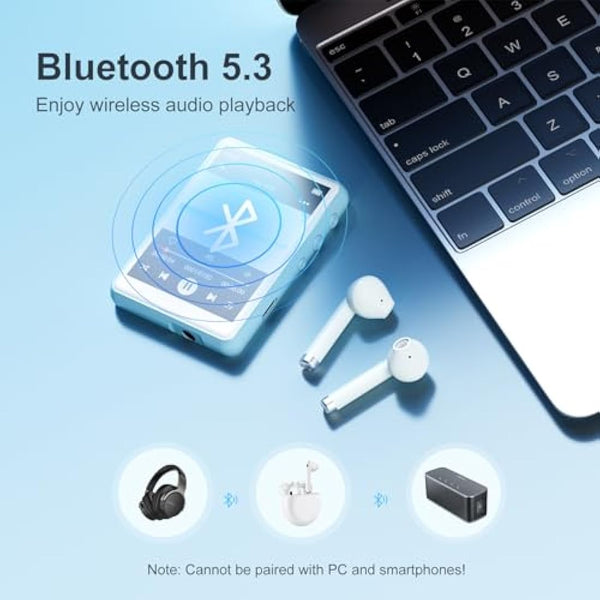 64GB MP3 Player with Bluetooth 5.3 - MECHEN 2.4" Full Touch Screen，Portable Digital HiFi Lossless Sound Music MP3 MP4 Player with Speaker，FM Radio，Line-in Recording，Earphones Included.