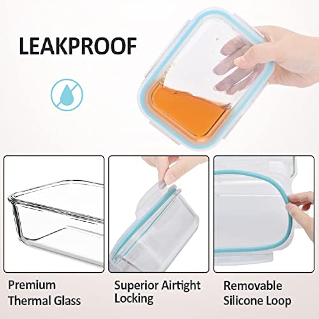 ROSOS Glass Food Storage Containers with Airtight Lids, 6 Pack Super Leak Proof Glass Containers with Lids, Not Easy Broken & BPA Free, Glass Food Containers with Lids for Freezer to Oven Safe, Blue