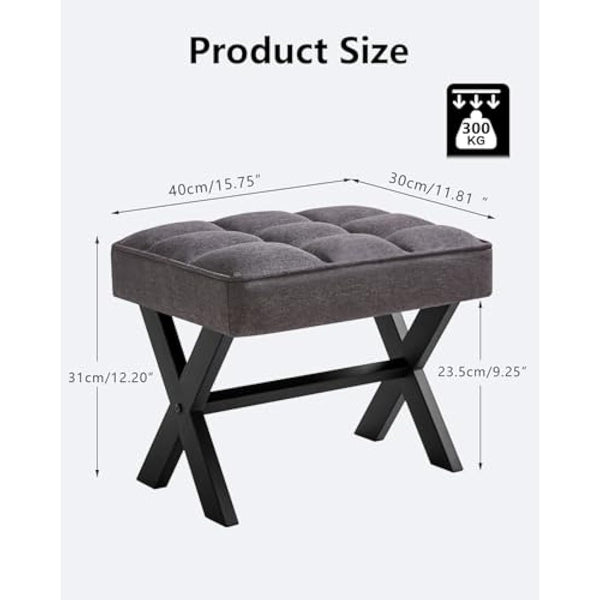 IBUYKE Small 12" H Footrest Stool, Square Linen Foot Stool with Metal X-Leg, Multi-Use as Small Side Table, Step Stool for Living Room, Bedroom, Entryway, Office, Dark Gray WBD011G