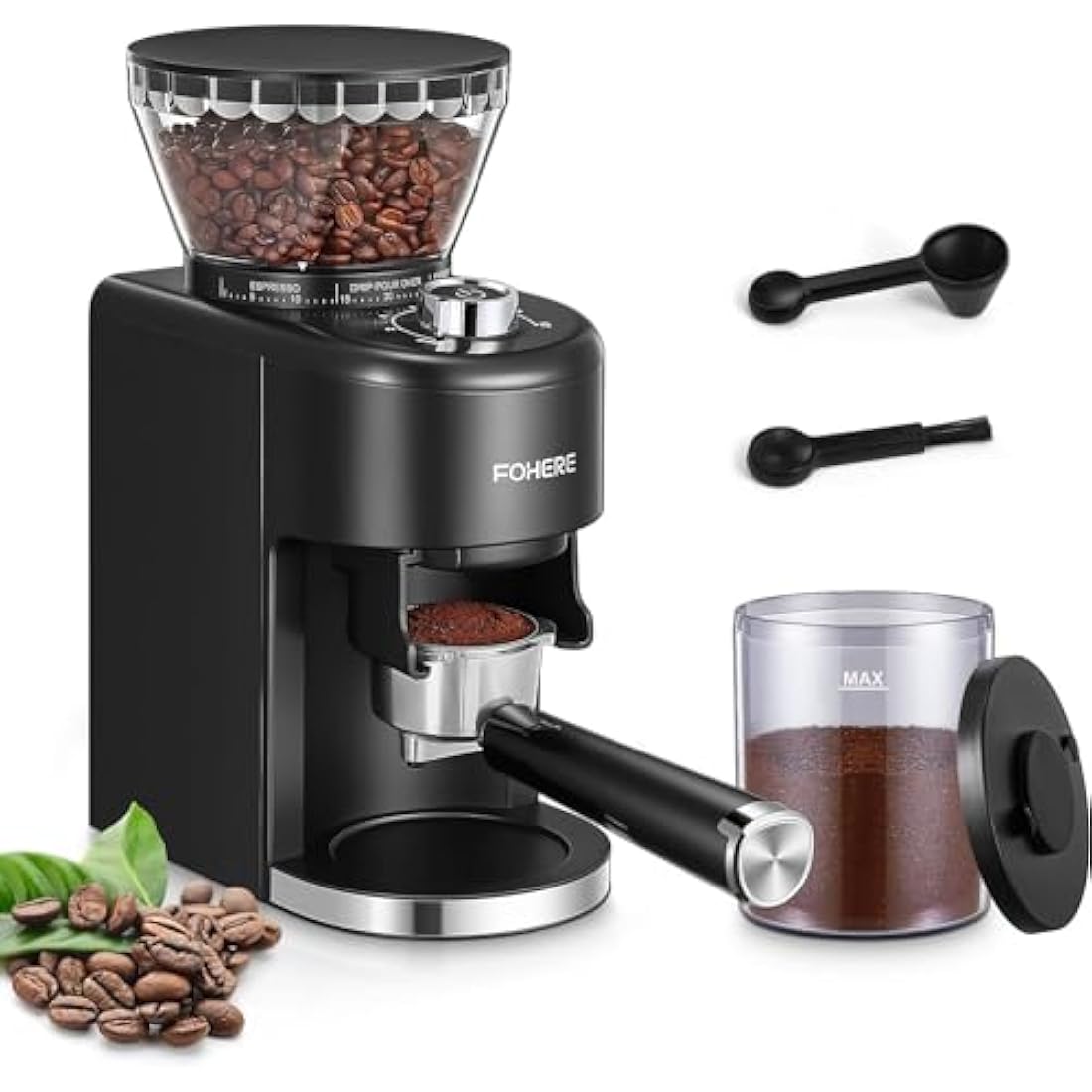 FOHERE Conical Burr Coffee Grinder Electric, Coffee Bean Grinder with 35 Precise Grind Setting, Adjustable Burr Grinders, Anti-static Burr Coffee Grinder for Espresso, Drip Coffee, French Press, Black
