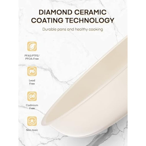 FOHERE Nonstick Frying Pan Set with Detachable Handle, 3PCS 20 24 28 CM Non Toxic Diamond Ceramic Pan, Oven Safe Skillets and Frying Pans, Compatible with All Stoves(Induction), Beige