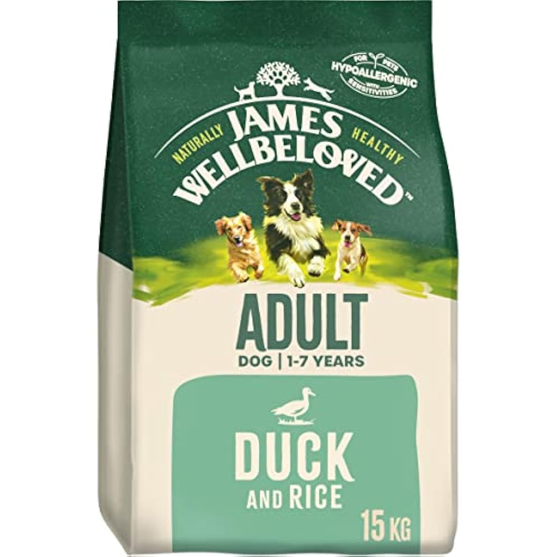 James Wellbeloved Adult Duck & Rice 15 kg Bag, Hypoallergenic Dry Dog Food