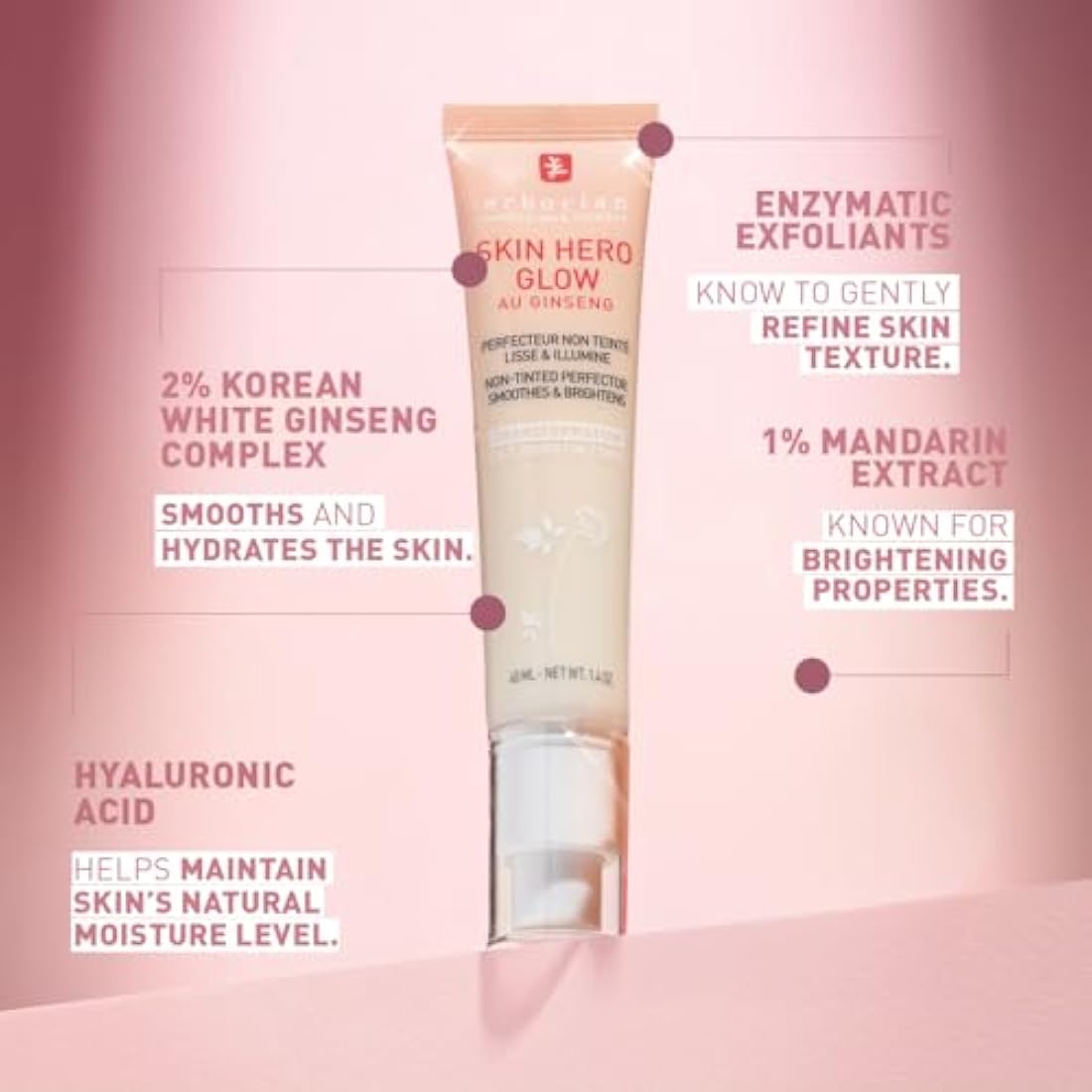 Erborian - Skin Hero Glow - Non-Tinted Skin Perfector + 7-Day Radiance Booster - Glass Skin Effect - Lightweight Texture - Korean Skincare - 40 ml